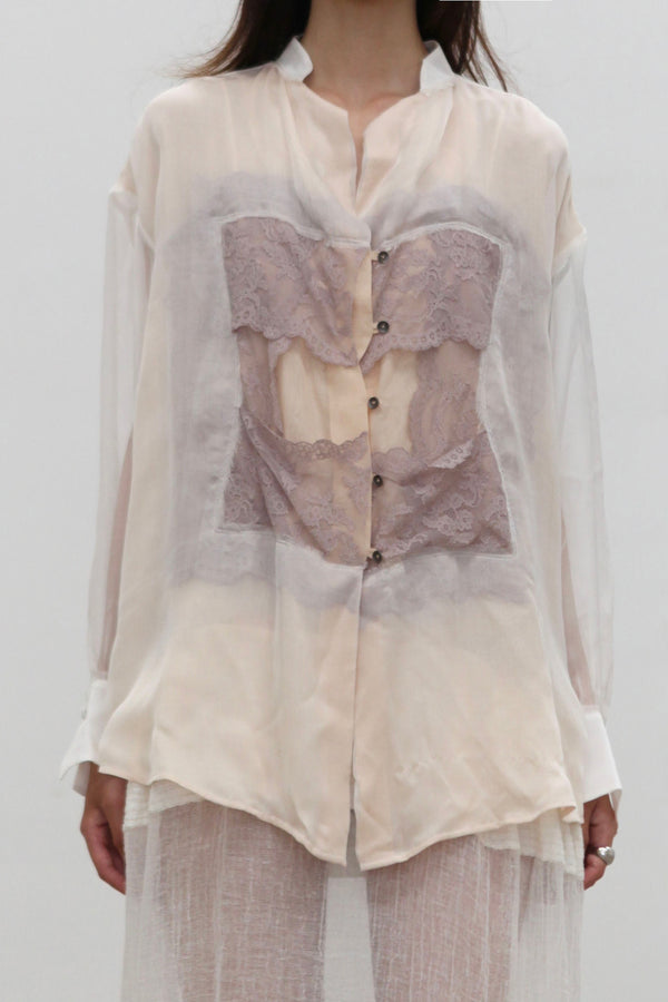 Joyce Bao Fall/Winter 2025 Irregular Lace Windowpane Long-Sleeve Shirt JB-JB01-01007-MIBAI (Off-white)